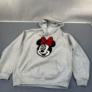 Disney Gray crochet Appliqué Minnie Mouse Hoodie Size Large